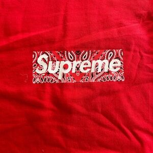 Supreme Red Classic Logo Tee With Bandana Print
